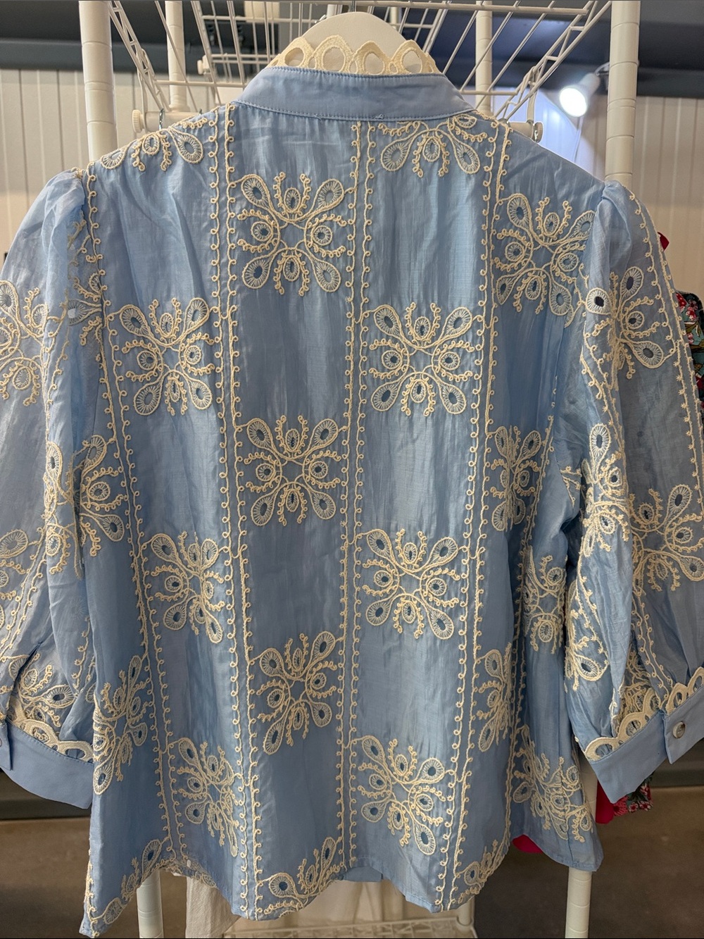 JODIFL Light Blue Embroidered Button-Up Blouse - Picture 6 of 6